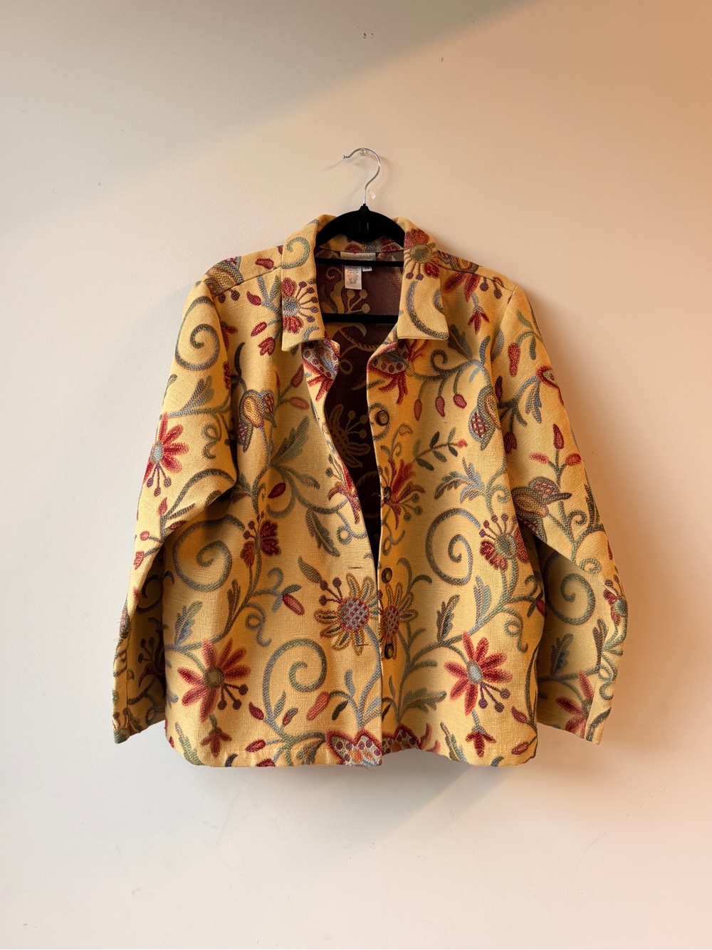 Floral Embroidered Yellow Jacket - Women's Coat